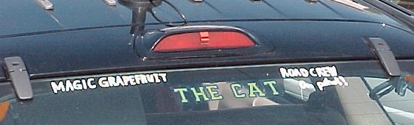 Picture of 'Magic Grapefruit Road Crew On Patrol!' written on back of car